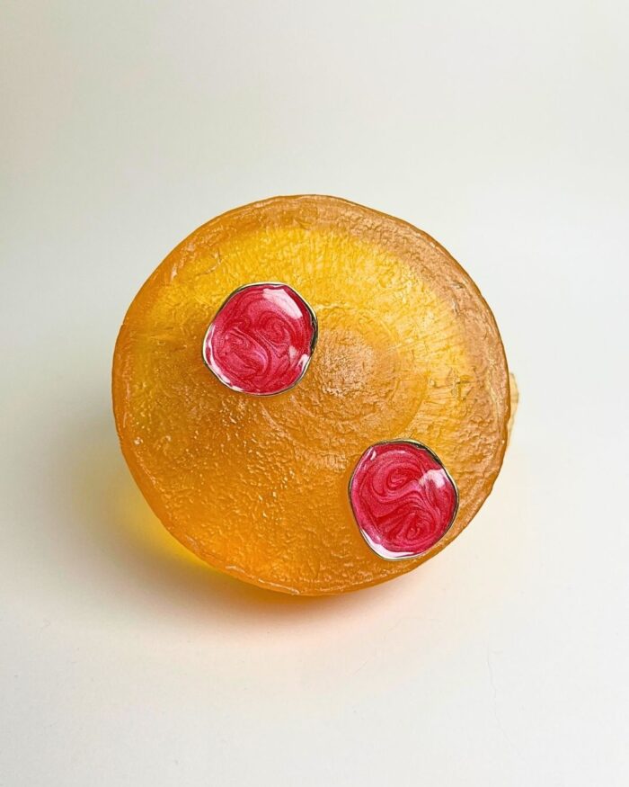 Pembe Ebruli Oval Küpe - Görsel 1