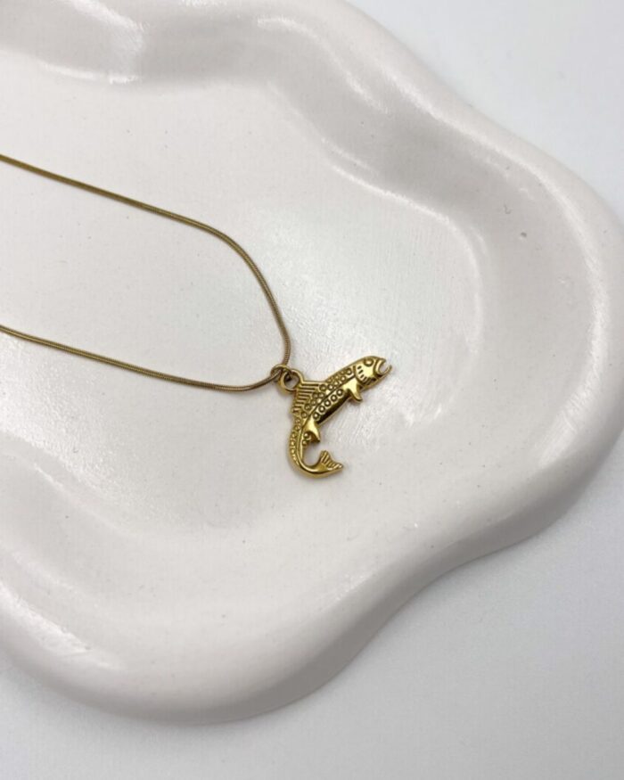Dokulu Balık Kolye Gold - Görsel 1