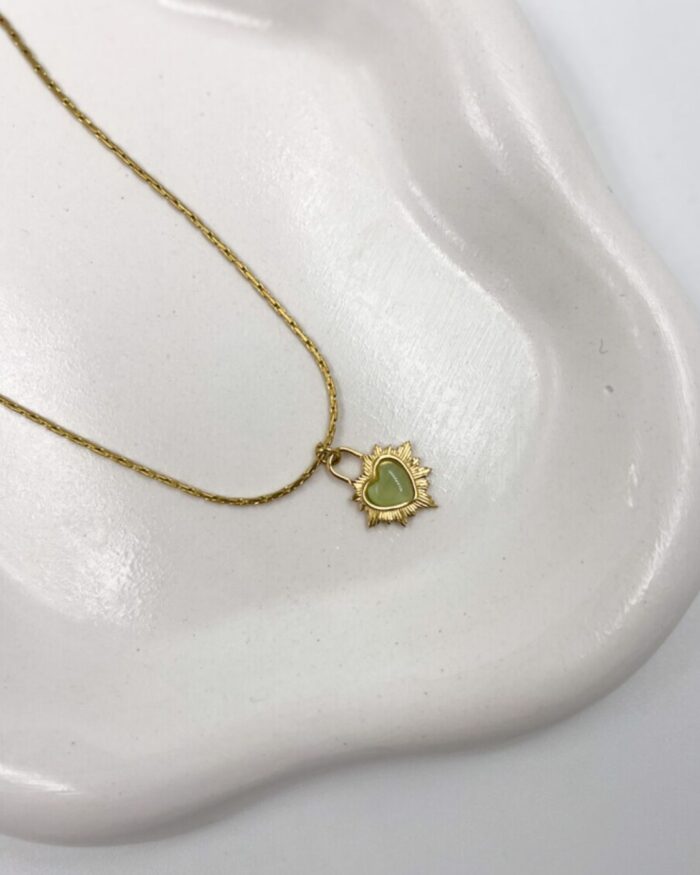 Yeşil Detaylı Kalp Kolye Gold - Görsel 1