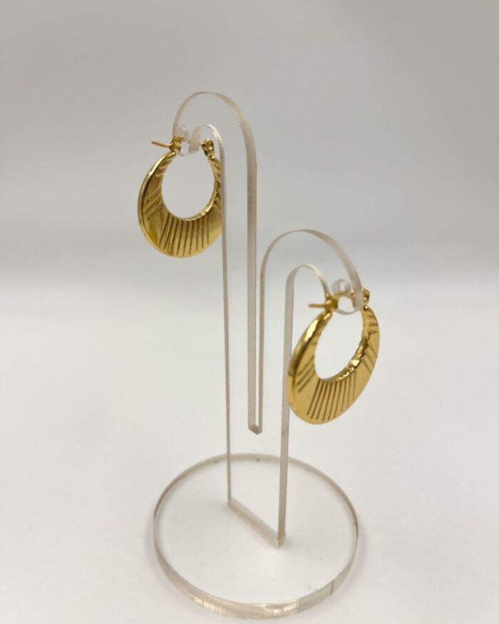 Çizgi Desenli Halka Küpe - Gold - Görsel 1